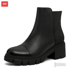 Women's Ankle Boots Platform Lug Sole Chunky Heel Chelsea Booties Side Zipper